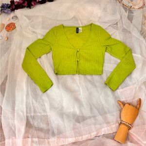 Divided Lime Green Ribbed Long Sleeve Top